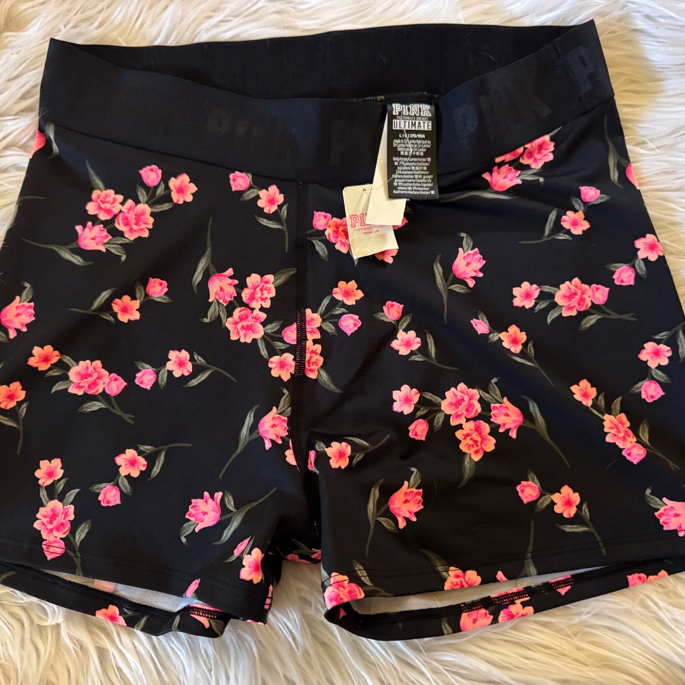 PINK Black Shorts with Pink Floral Design NWT